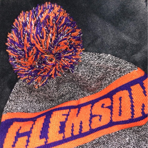 CLEMSON Pom Beanie Orange + Purple Knit! ACC TIGERS Winter Hat Cap Toboggan - Picture 2 of 5